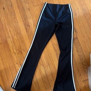 Splits59 Black Flared Leggings with White Stripes